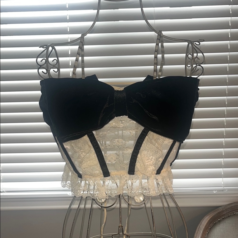 Urban Outfitters Black and Cream Lace Top